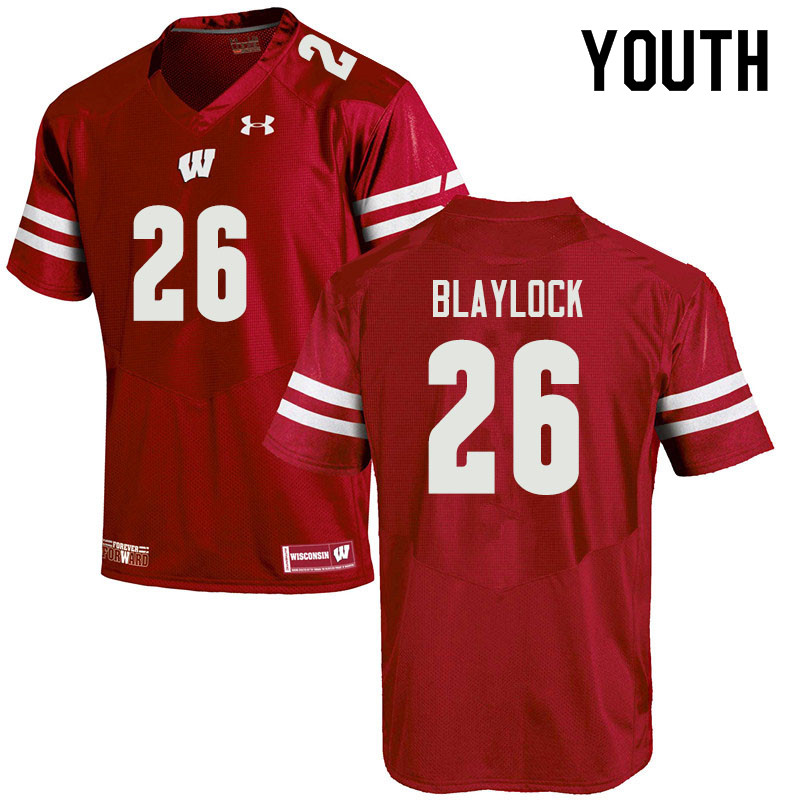 Wisconsin Badgers Youth #26 Travian Blaylock NCAA Under Armour Authentic Red College Stitched Football Jersey GL40C50BW